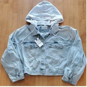 Juniors Wallflower Big Dreamer Crop Jean Jacket w/ Fleece Hood Size 3X NWT